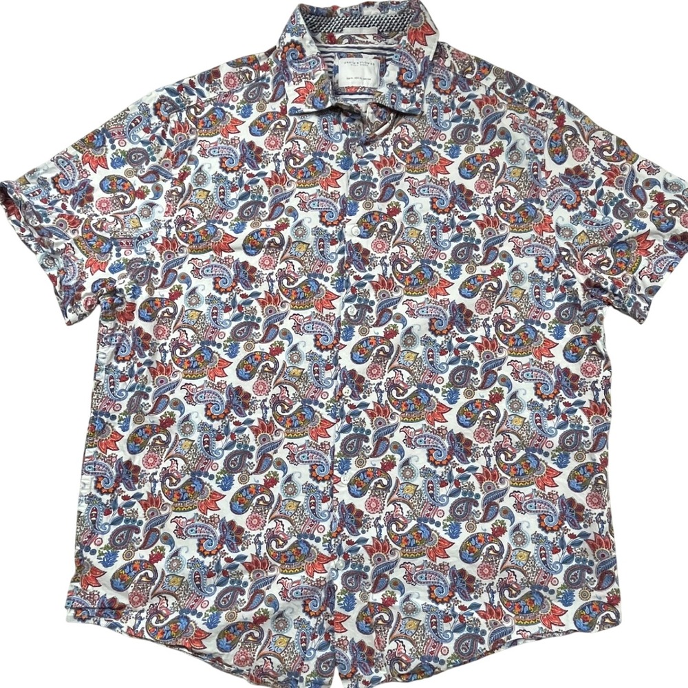 Denim & Flower Ricky Singh Mens XL Paisley Short Sleeve Button Down Shirt Multi